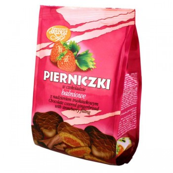 PIERNIKI BASNIOWE TRUSKAWKOWE W CZEKOLA 150G*12 SKAWA