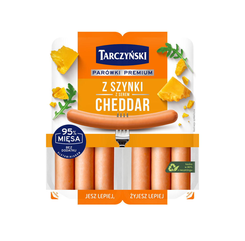 TARCZYNSKI PAROWKI Z SZYNKI Z SEREM CHEDDAR 180 G*10